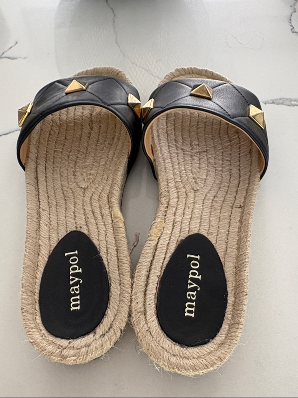 Maypol Black Slide Sandals with Gold Stud Accents. Valentino-ish. New. - Picture 3 of 7